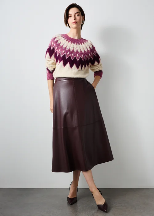 Burgundy Faux Leather Pocket Skirt - 24 Image 4