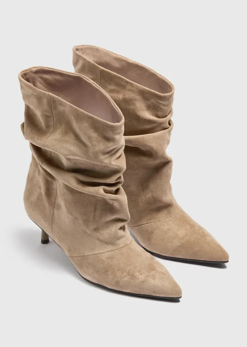 Beige Slouch Kitten Heel Boots - 3 Image 1