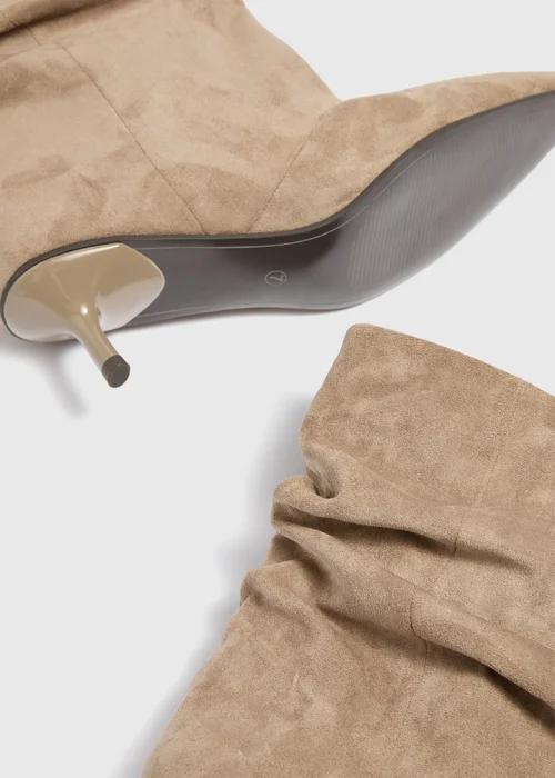Beige Slouch Kitten Heel Boots - 3 Image 2