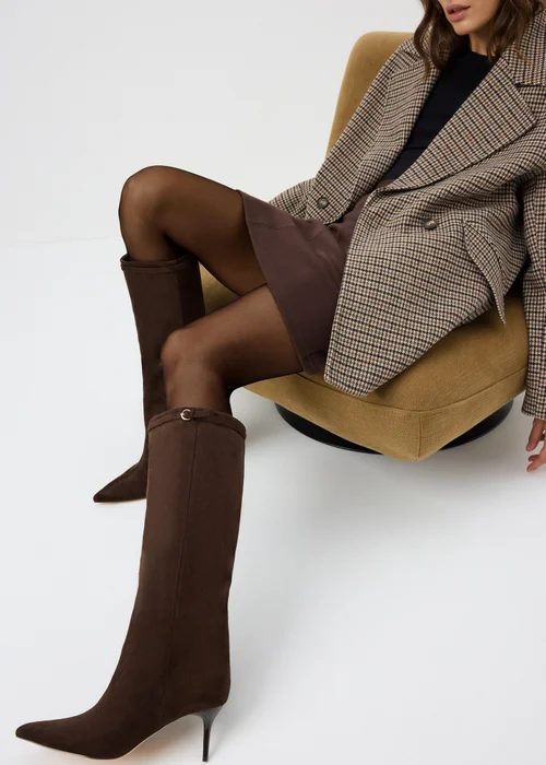 Brown Knee High Heeled Boot - 3 Image 1