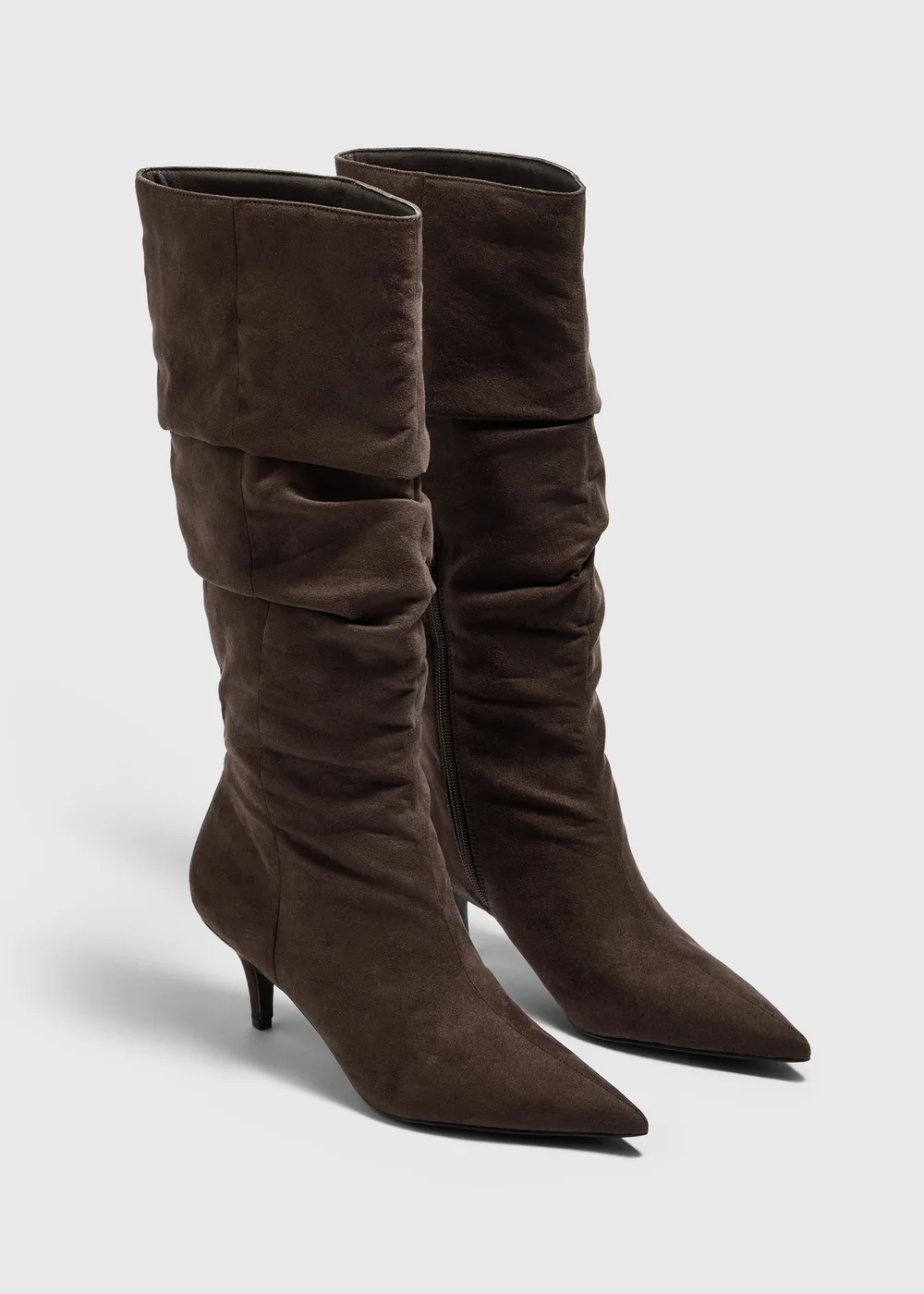 Brown Ruched Knee High Boots - 3 Image 1
