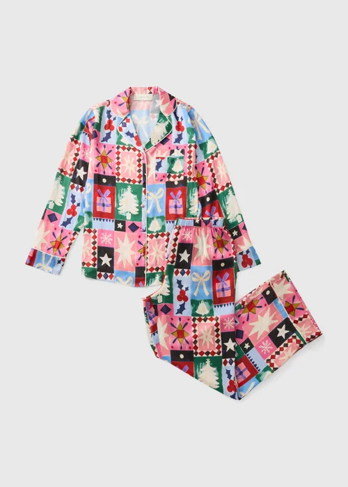 Multi Colour Patchwork Satin Christmas Pyjamas - 8 Image 4