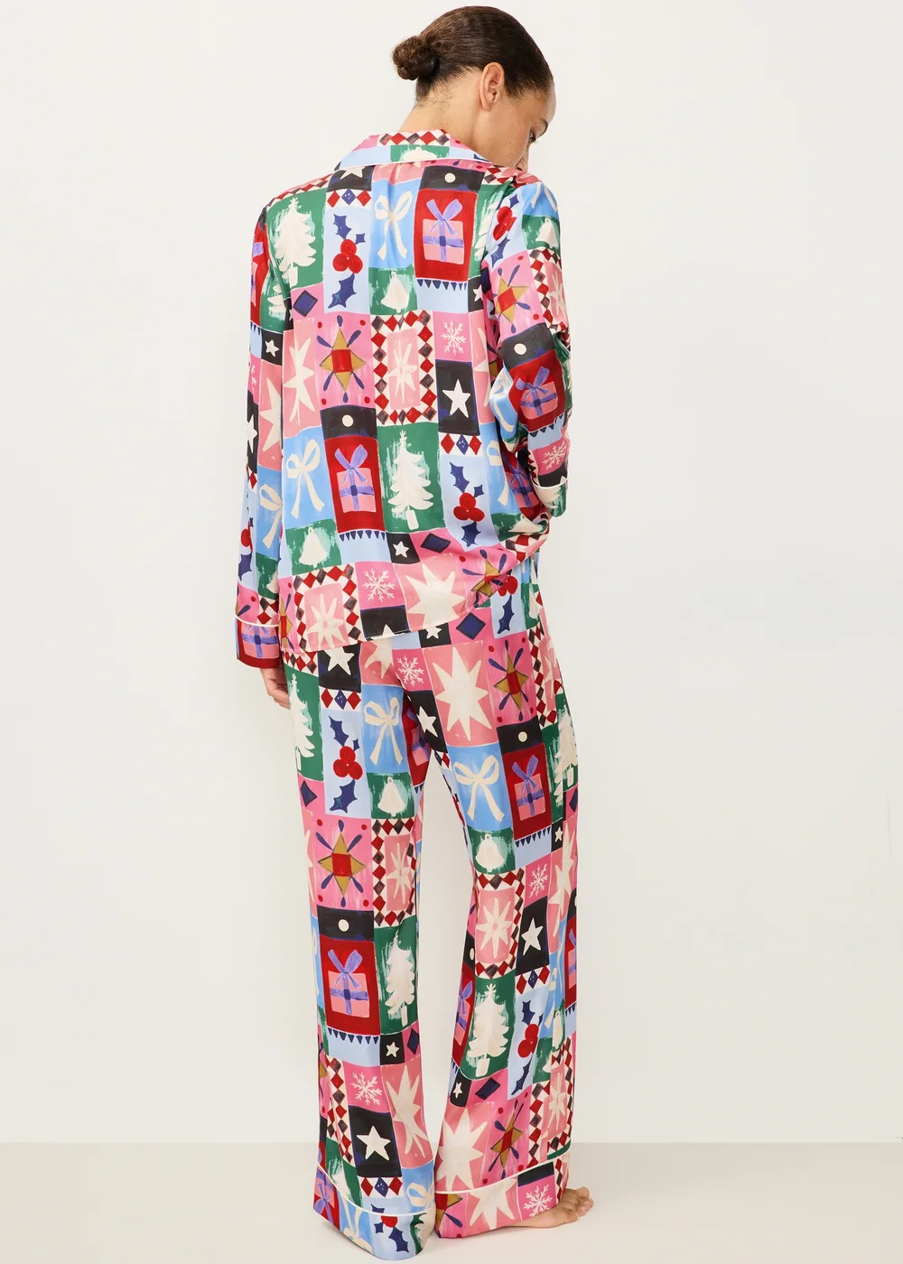 Multi Colour Patchwork Satin Christmas Pyjamas - 8 Image 2