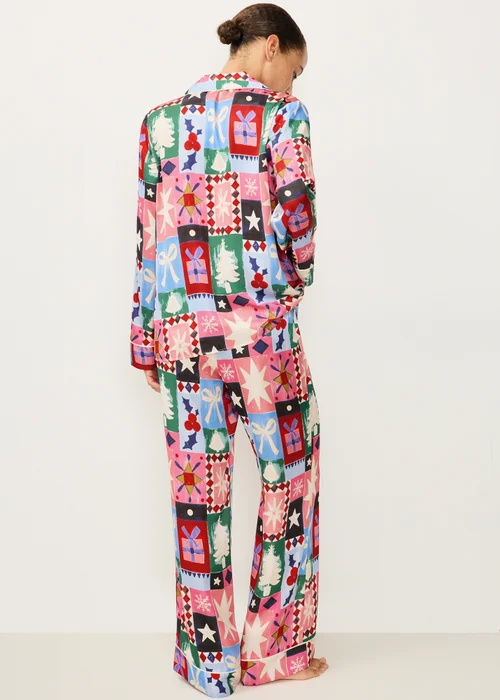 Multi Colour Patchwork Satin Christmas Pyjamas - 8 Image 2
