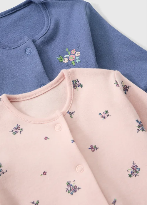 2 Pack Baby Pink Floral Sleepsuits (0-23mths) - First Size Image 2