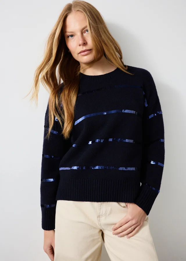 Navy Sequin Stripe Jumper