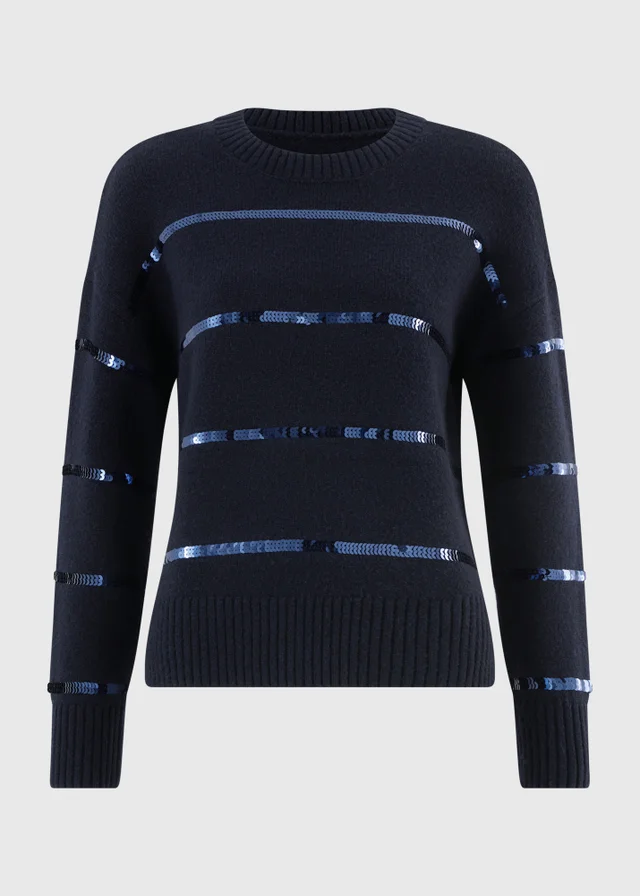 Navy Sequin Stripe Jumper