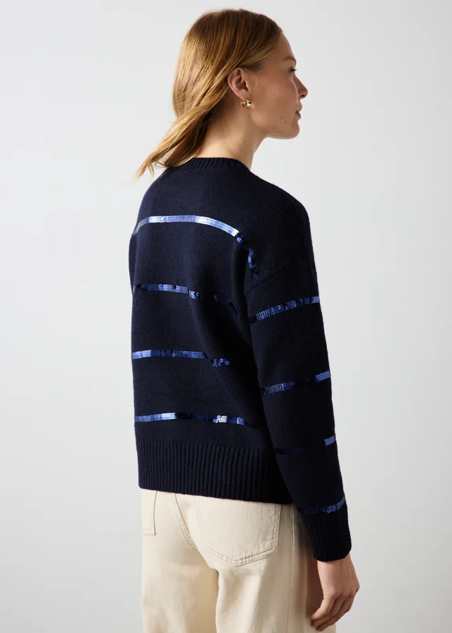 Navy Sequin Stripe Jumper