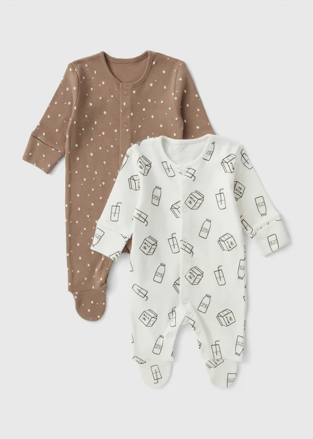 Baby 2 Pack Brown Sleepsuits (0-23mths)