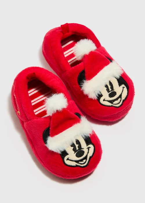 Disney Kids Red Mickey & Minnie Christmas Slippers (Younger 4-Older 6) - 6 Infants Image 2