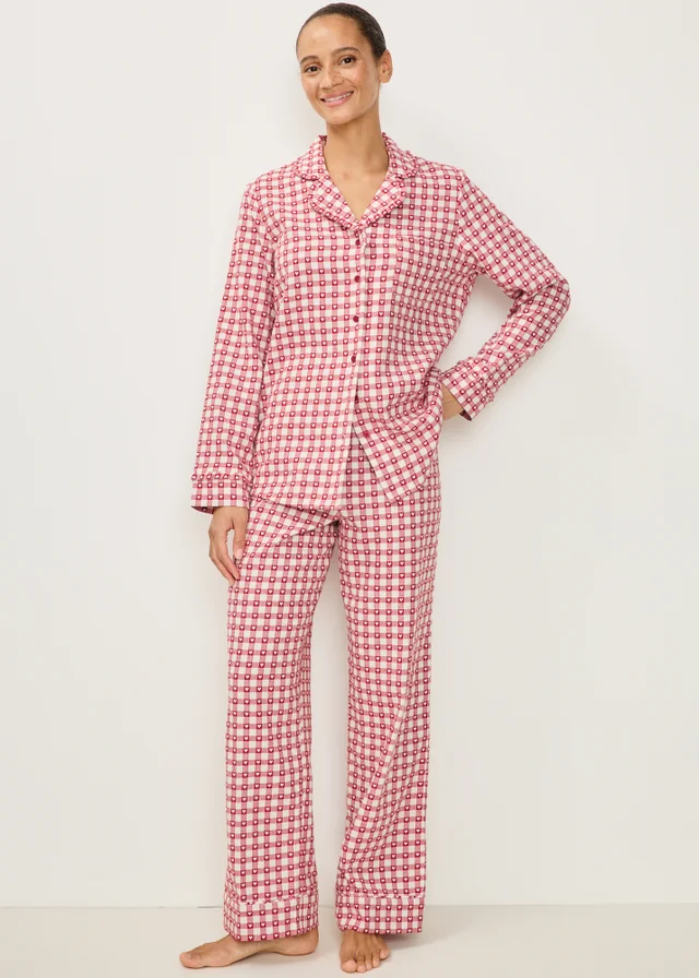 Red Heart Striped Button Through Pyjama Set