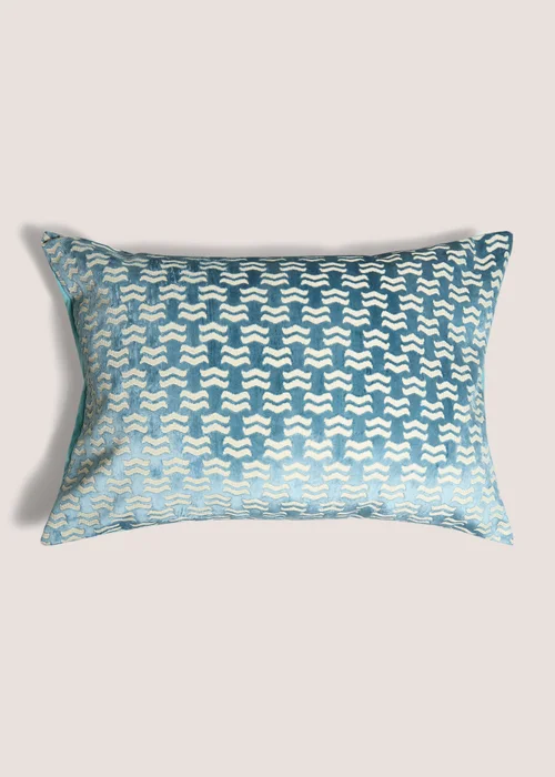 Blue Geometric Velvet Cushion Image 1