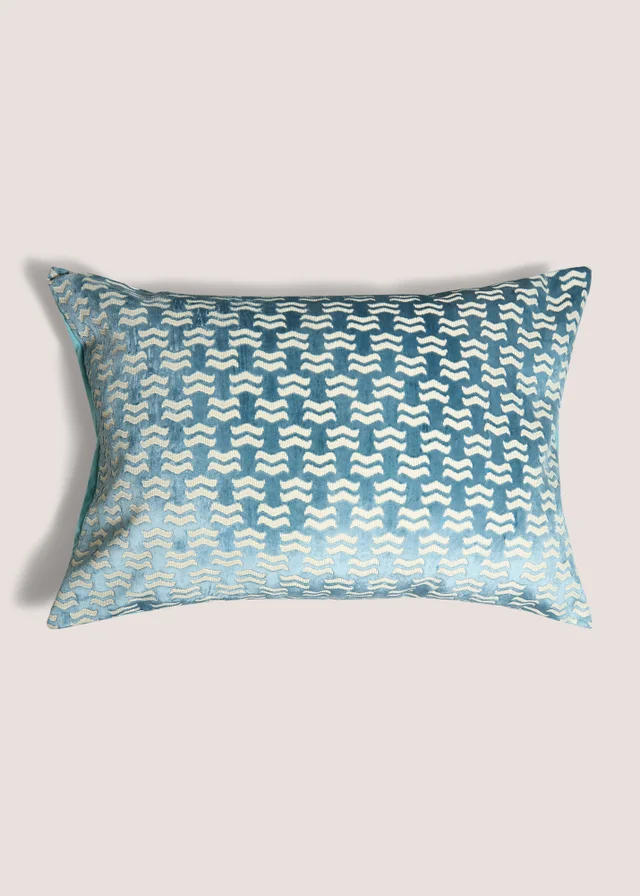Blue Geometric Velvet Cushion
