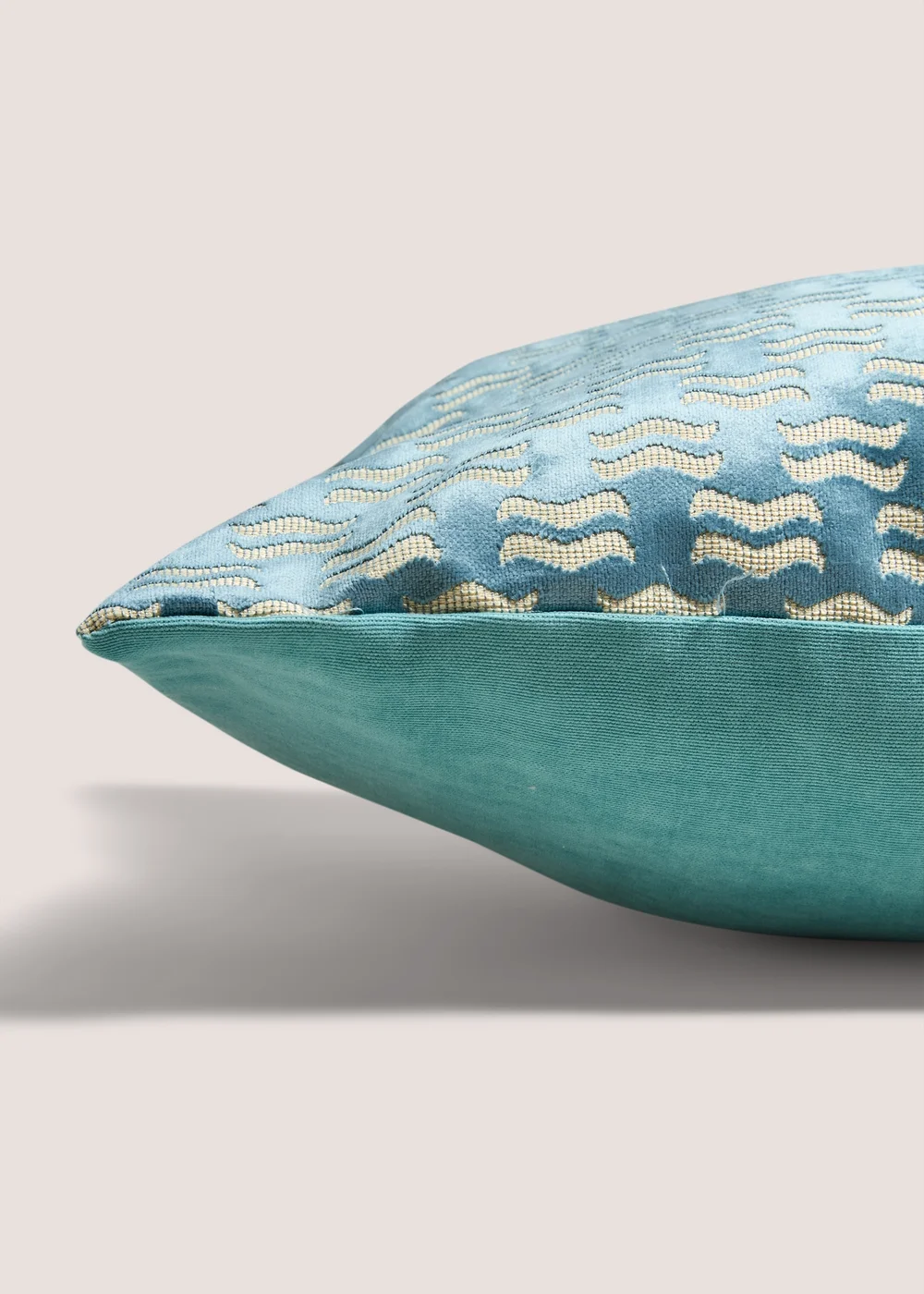 Blue Geometric Velvet Cushion Image 2