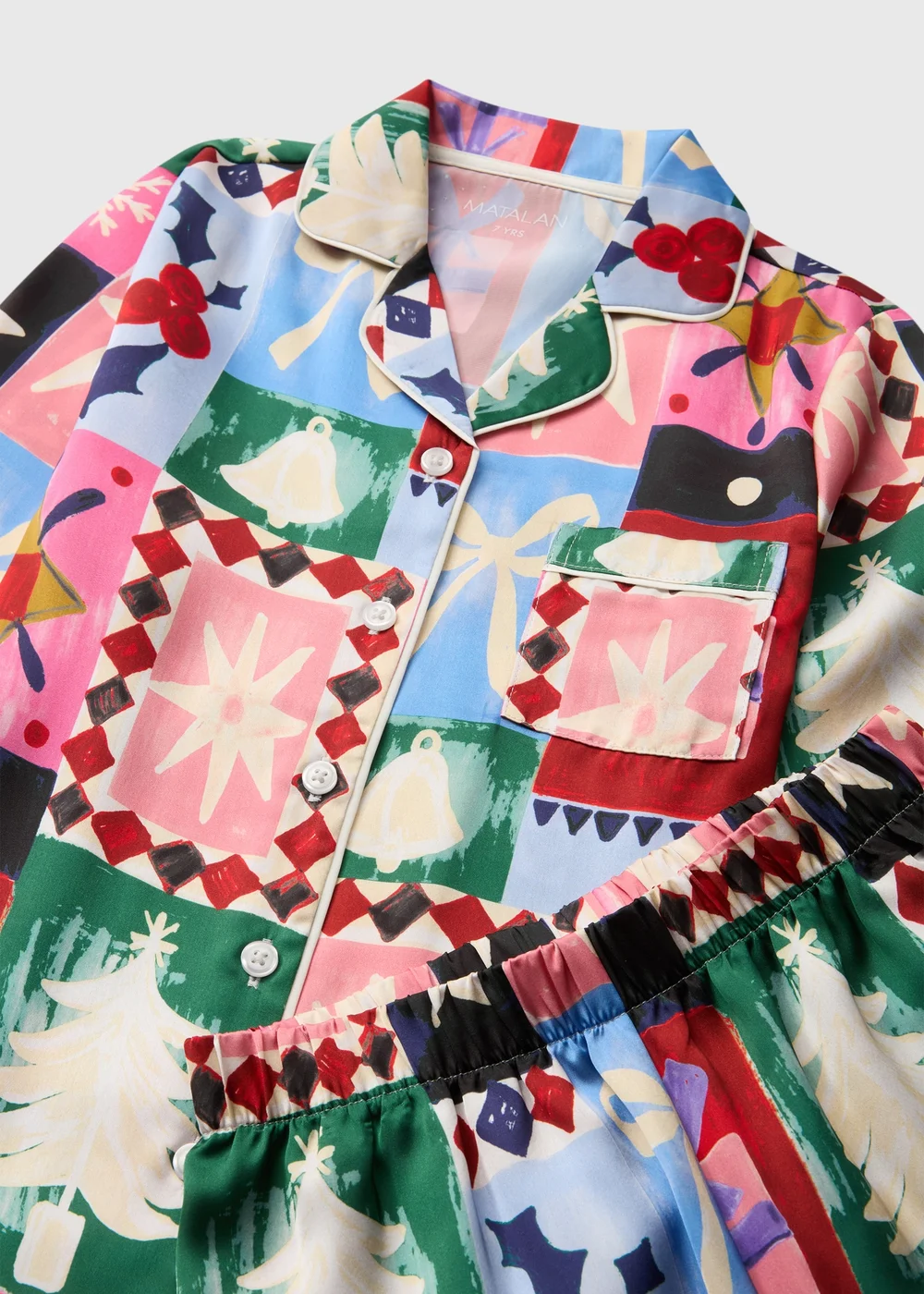 Girls Christmas Patchwork Satin Pyjama Set (4-13yrs) - 4 Yrs Image 2