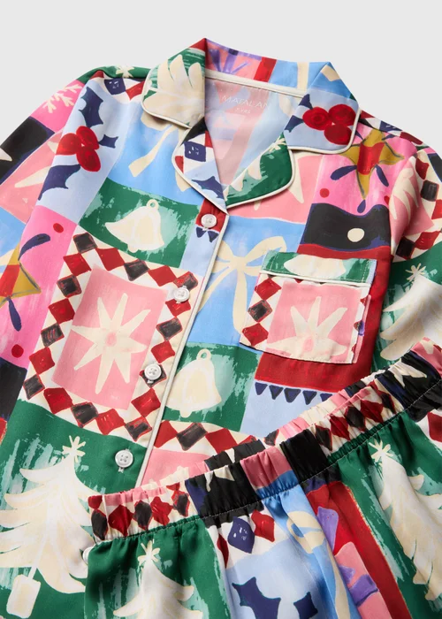 Girls Christmas Patchwork Satin Pyjama Set (4-13yrs) - 4 Yrs Image 2