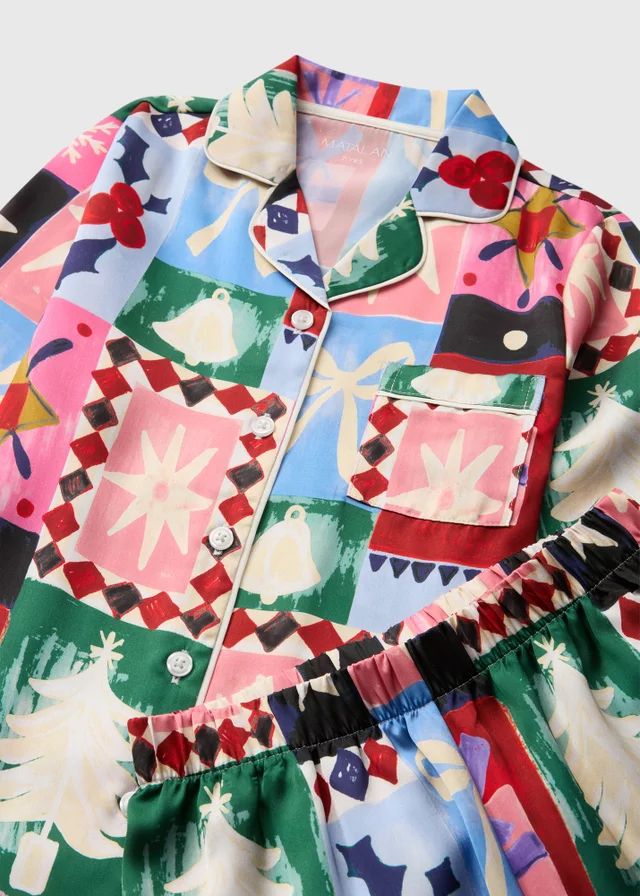 Girls Multi Colour Patchwork Matching Family Christmas Pyjamas (4-13yrs)