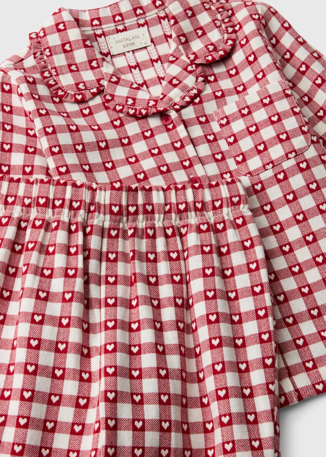 Girls Red Check Heart Long Pyjama Set (1-7yrs)