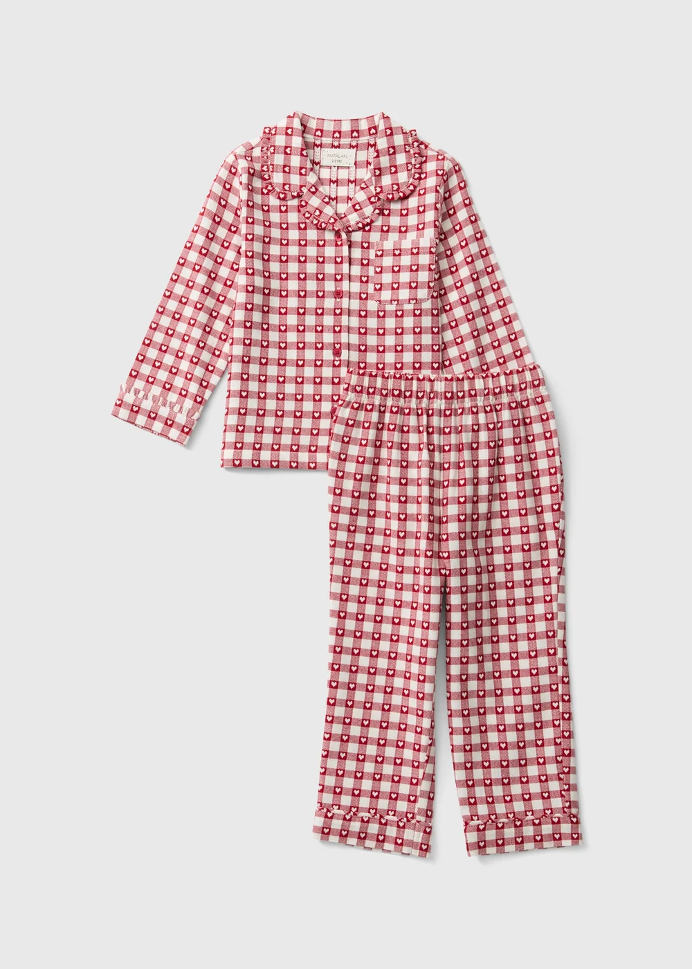 Girls Red Check Heart Long Pyjama Set (1-7yrs) - 1-1.5 Yrs Image 1