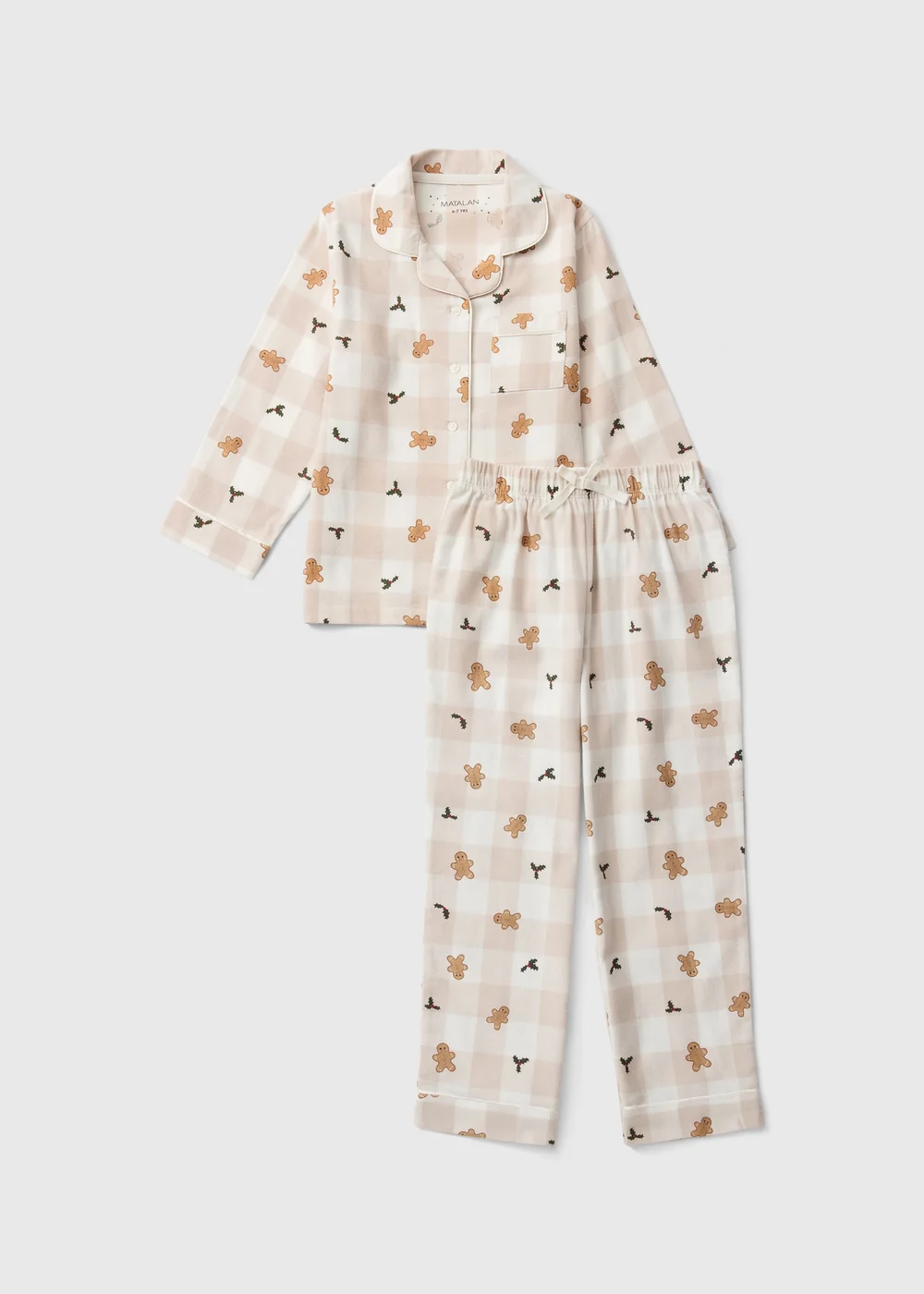 Kids Beige Gingham Gingerbread Family Christmas Pyjamas (1-13yrs) - 1-1.5 Yrs Image 1