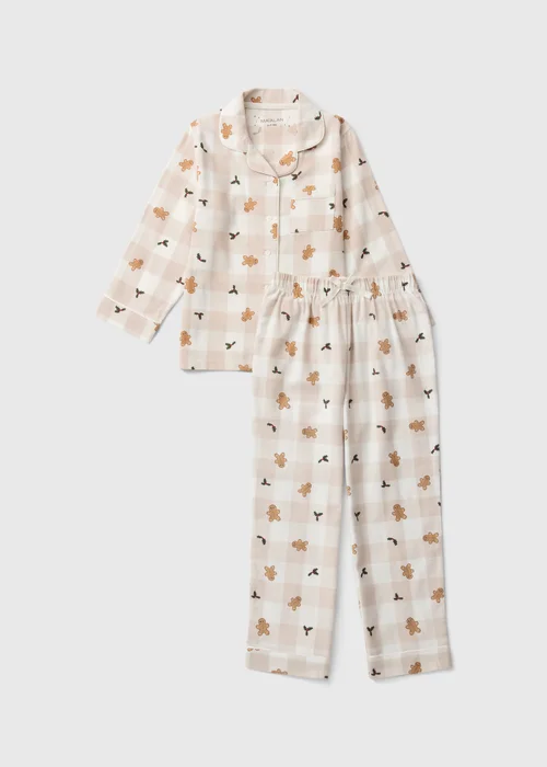 Kids Beige Gingham Gingerbread Family Christmas Pyjamas (1-13yrs) - 1-1.5 Yrs Image 1