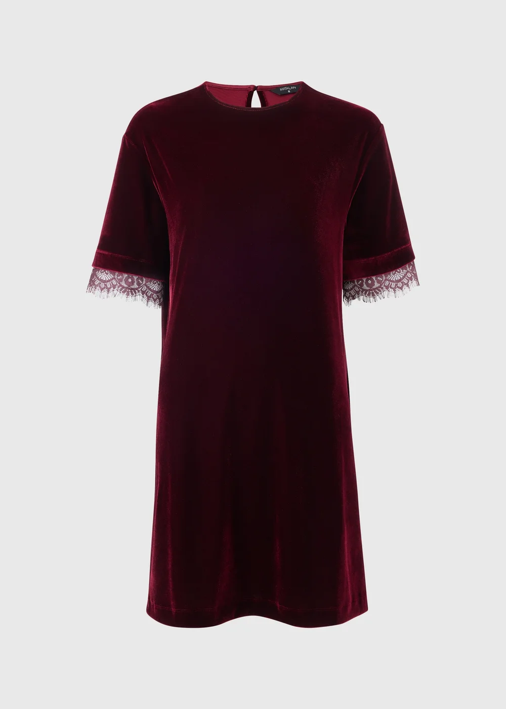 Wine Lace Trim Velvet Mini Dress - 8 Image 1
