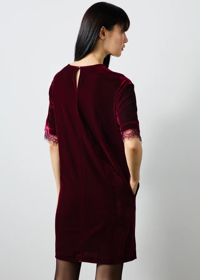 Wine Lace Trim Velvet Mini Dress