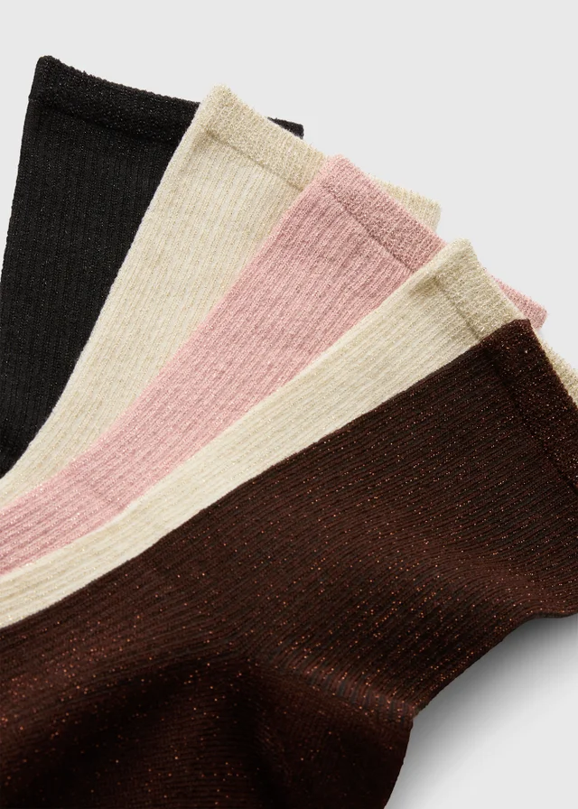 Multicoloured 5 Pack Ribbed Ankle Socks
