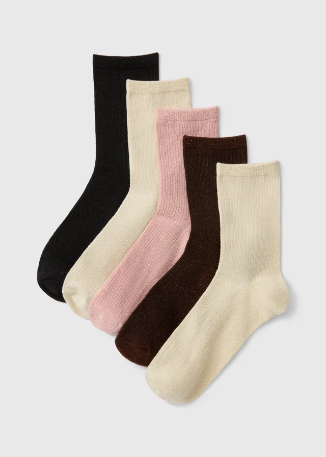 Multicoloured 5 Pack Ribbed Ankle Socks