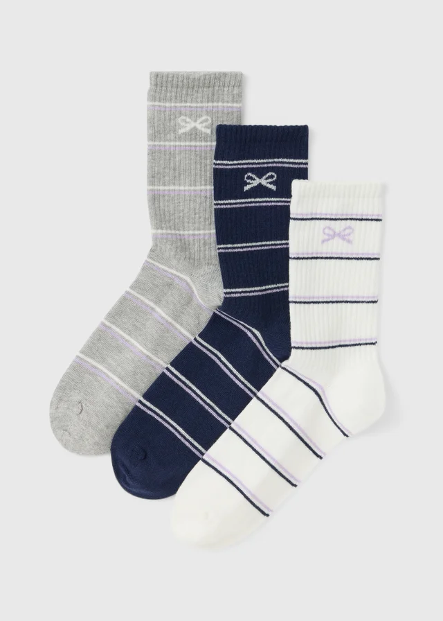 3 Pack Navy Bow Socks