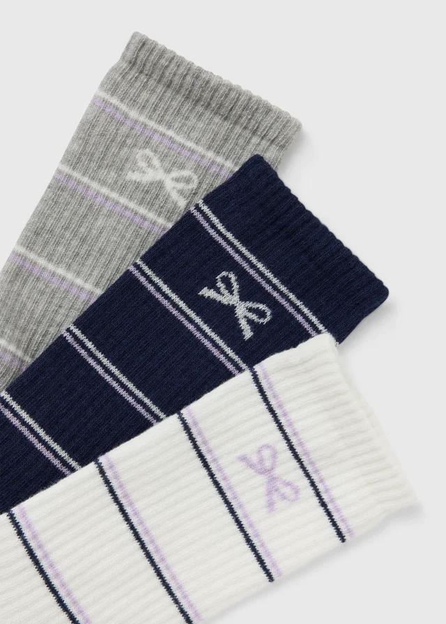 3 Pack Navy Bow Socks