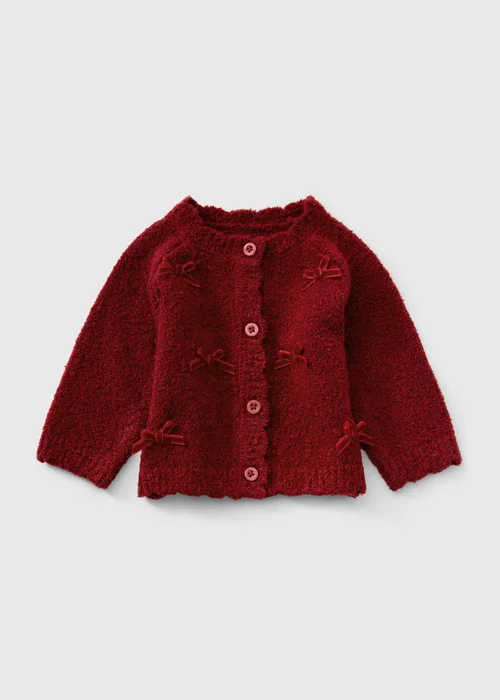 Baby Red Velvet Bow Cardigan (0-23mths) - Up to 1 Month Image 1