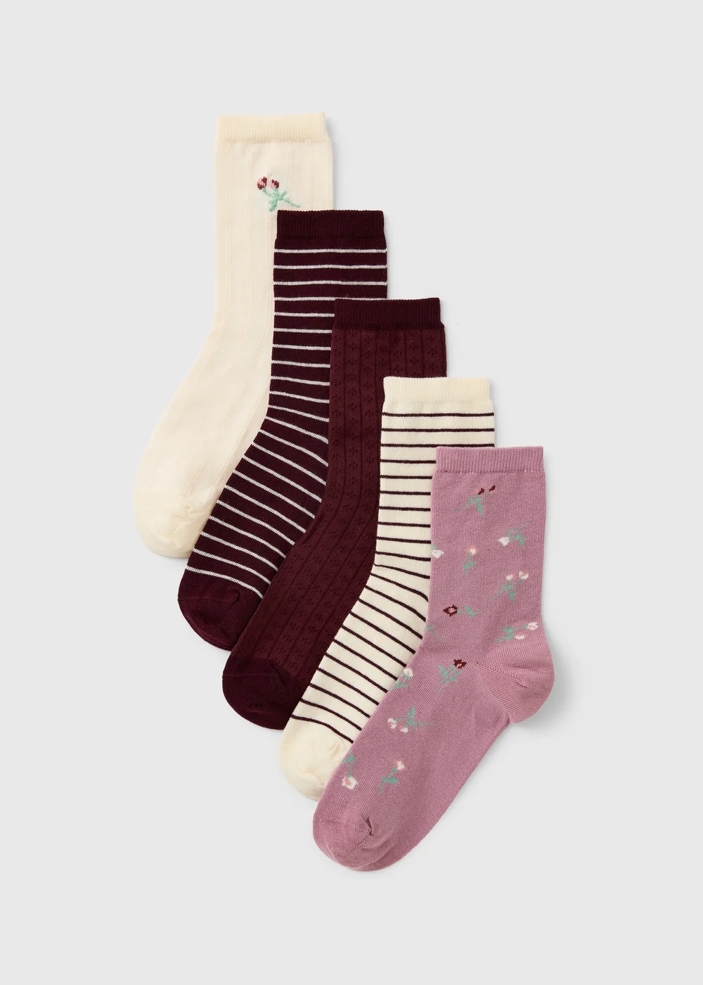 5 Pack Pink/Purple Ditsy Floral Ankle Socks - One Size Image 1
