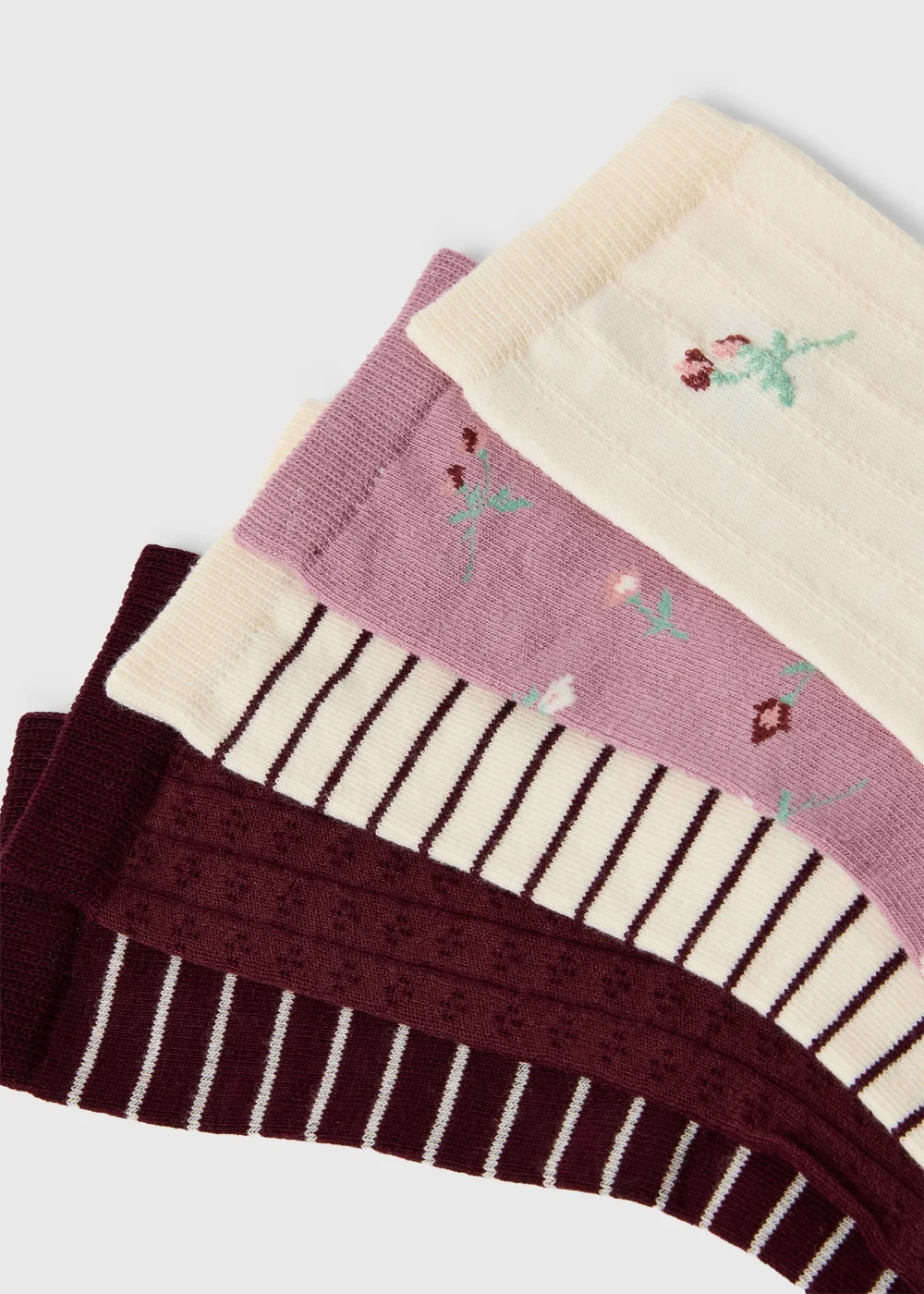 5 Pack Pink/Purple Ditsy Floral Ankle Socks - One Size Image 2