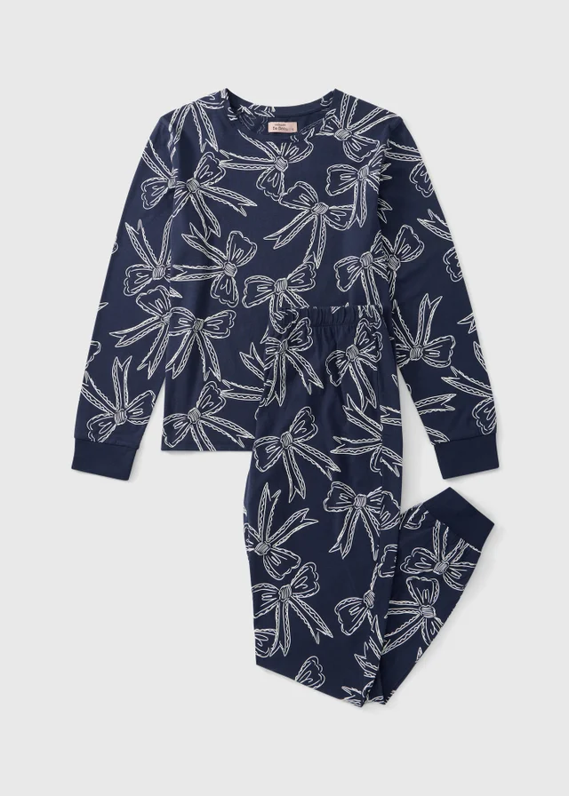 Navy Bow Print Pyjamas