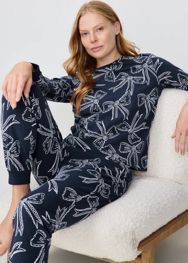 Navy Bow Print Pyjamas