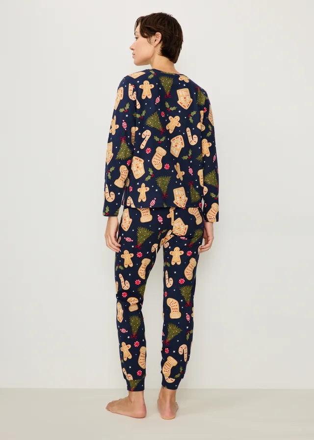 Navy Gingerbread Matching Family Christmas Pyjamas