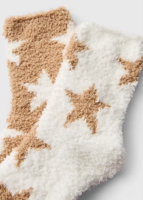 2 Pack Oatmeal Cosy Star Socks - One Size Image 2