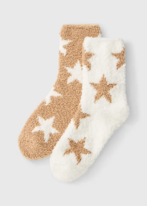 2 Pack Oatmeal Cosy Star Socks - One Size Image 1