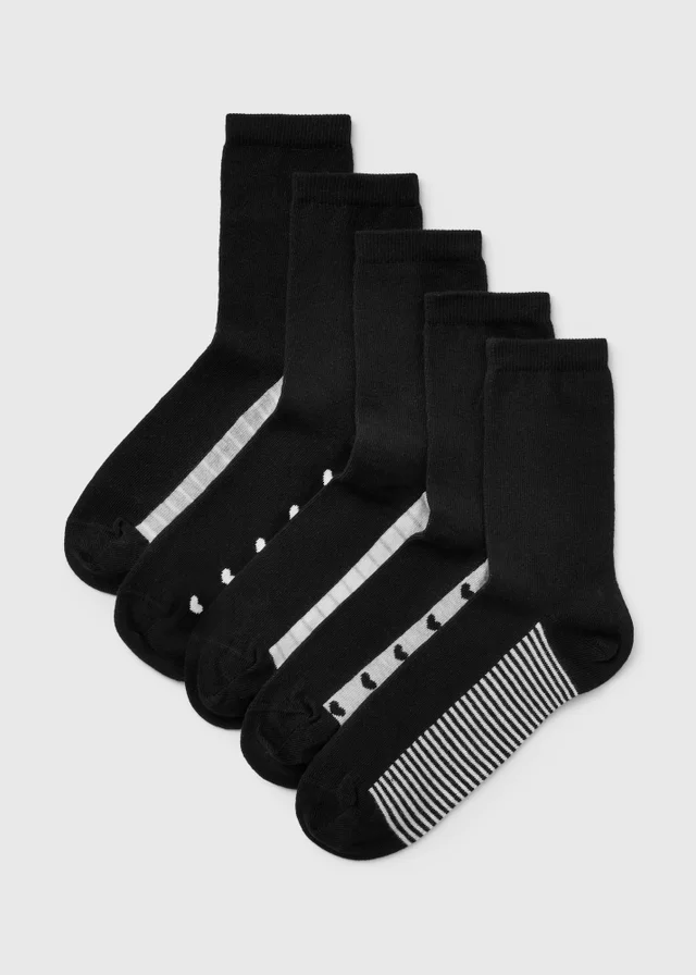 5 Pack Black Heart Ankle Socks