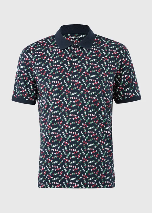 Navy Crackers Print Christmas Polo Shirt - S Image 4