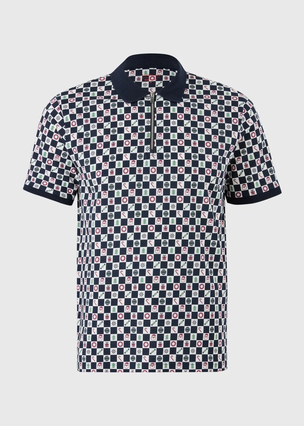 Navy Checkerboard Christmas Polo Shirt - S Image 5