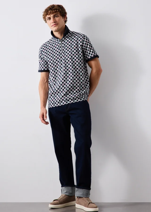 Navy Checkerboard Christmas Polo Shirt