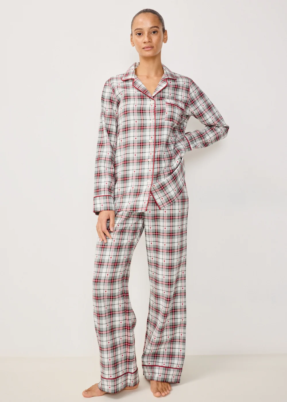 Green Check Jacquard Button Through Pyjama Set - 8 Image 1