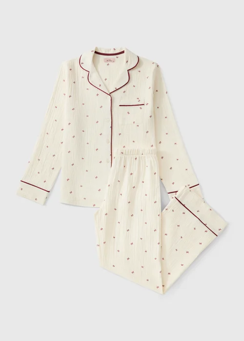 Cream Bow Pattern Traditional Pyjamas - 8 Image 4