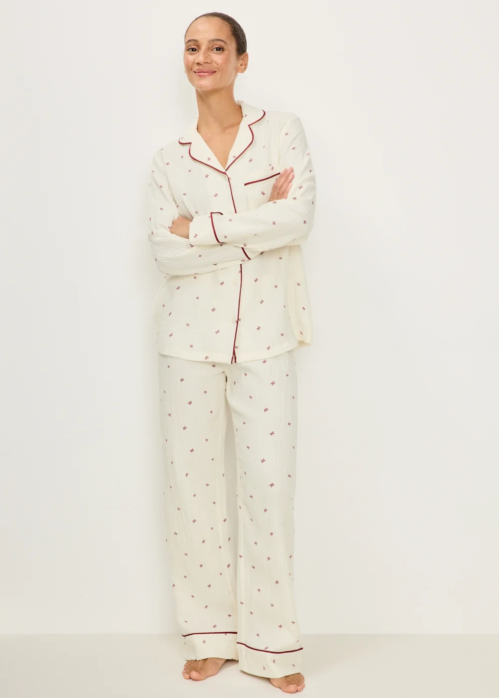 Cream Bow Pattern Traditional Pyjamas - 8 Image 1