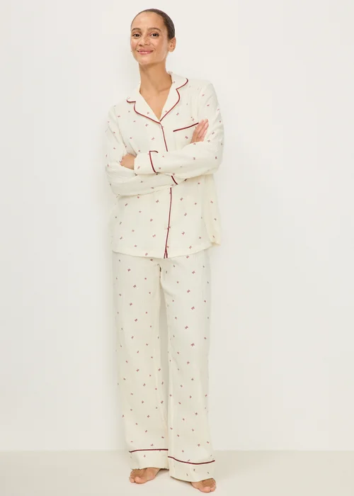 Cream Bow Pattern Traditional Pyjamas - 8 Image 1