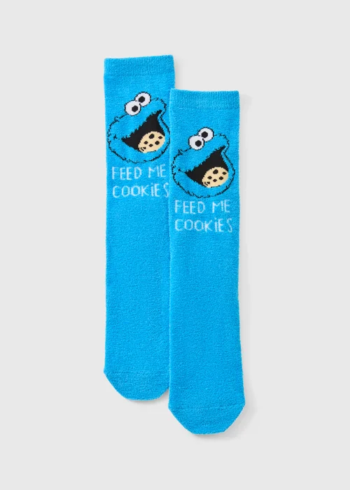2 Pack Blue Cookie Monster Christmas Socks (Younger 6-12) - 6-8.5 Image 1