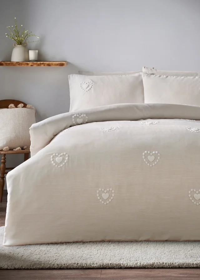 Grey Tufted Heart Duvet Set