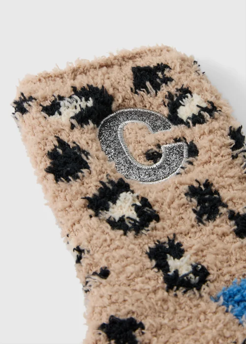 Brown Leopard Print Initial Socks - A Image 2